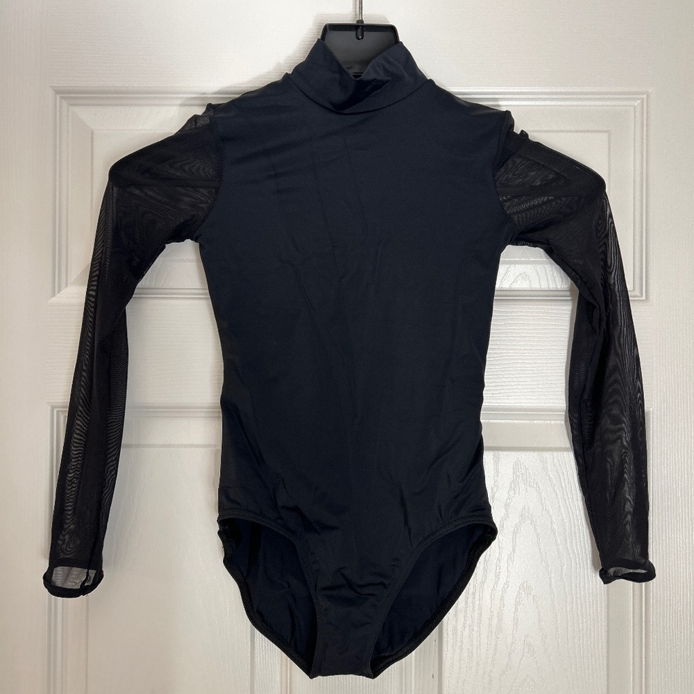 Girls black mesh sleeve leotard size medium child